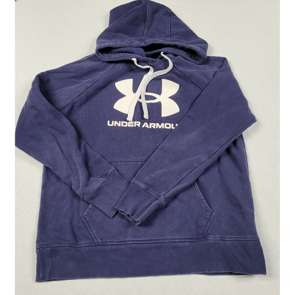 Under Armour Unisex Adult Rival Fleece Big Logo Pullover Hoodie Navy Blue Size M
